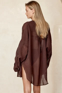 Monday Swimwear Barcelona Tunic - Espresso Crinkle Linen