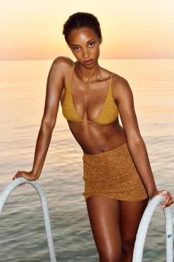 Monday Swimwear Cartagena Micro Skirt - Antique Gold Sequin Knit