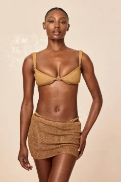 Monday Swimwear Cartagena Micro Skirt - Antique Gold Sequin Knit