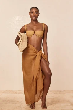 Monday Swimwear St. Tropez Sarong - Antique Gold Crinkle Linen